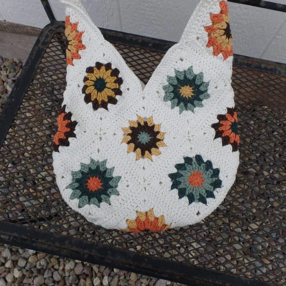 Crochet Floral Hobo Tote Knit Granny Square Boho Lined 'By Masal' Hippy Bag NWOT - Picture 3 of 6
